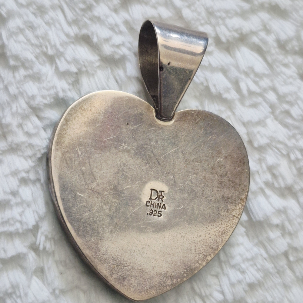 Jay King .925 Silver Stamped Turquoise Heart Pendant DRT - Picture 10 of 10